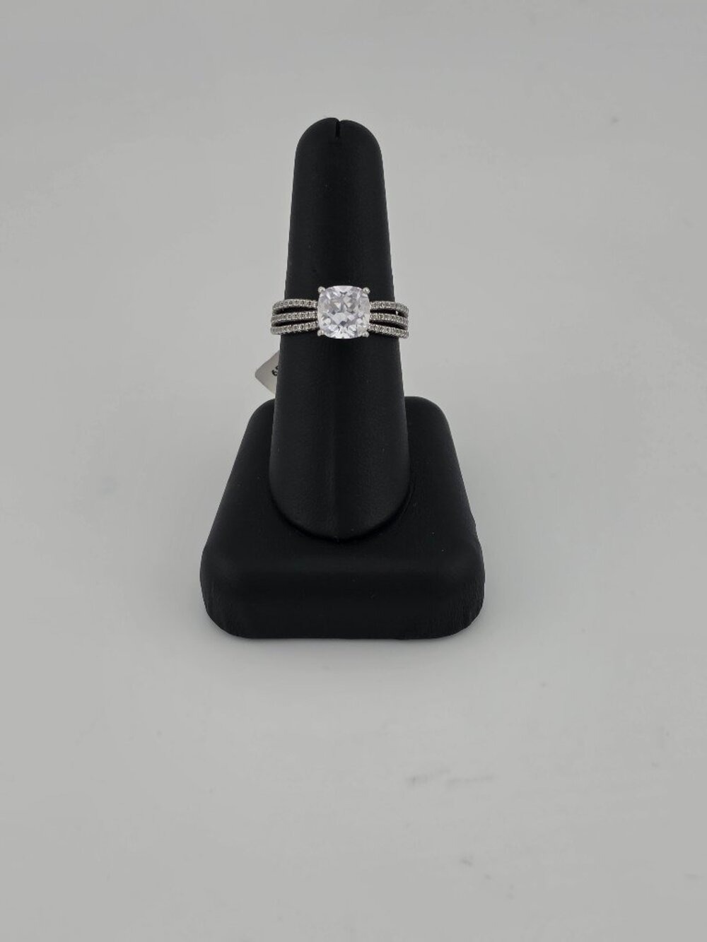 Sterling Silver 925 Square Gemstone Ring with Elegant Triple Band Design Ring